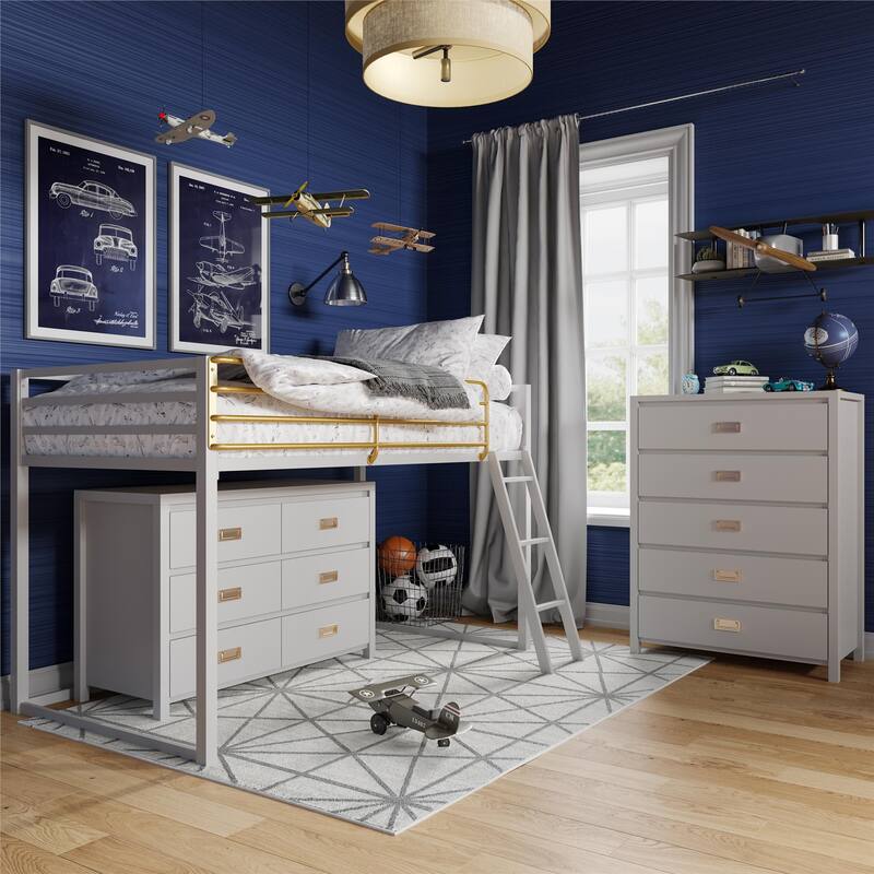 Little Seeds Monarch Hill Haven Twin Size Metal Junior Loft Bed - Dove Gray/Gold