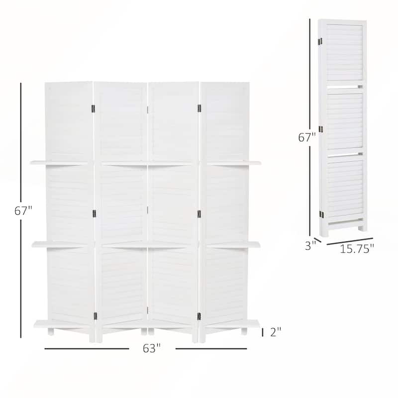 Versatile 4-Panel Folding Room Divider with Storage Shelves for Enhanced Organization and Aesthetic Appeal