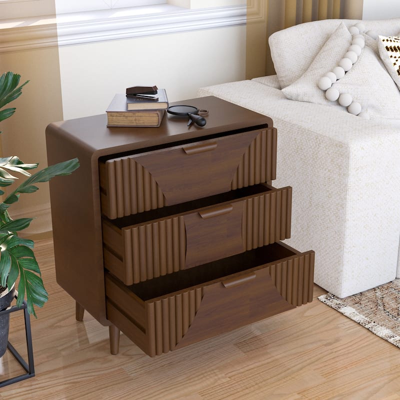 SUNBURY Solid Wood Brown Nightstand with 3-Drawers