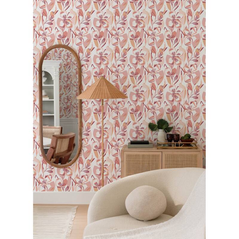 A-Street Prints Nathalie Coral Abstract Blooms Wallpaper