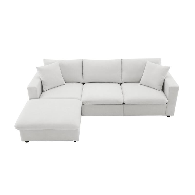 4-Seat Polyester L-Shaped Sectional Sofa with Convertible Ottoman