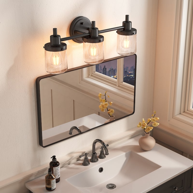 3-Light Bathroom Vanity Light with Seeded Glass Shades - 19.7'' W × 5.9'' D × 7.5'' H