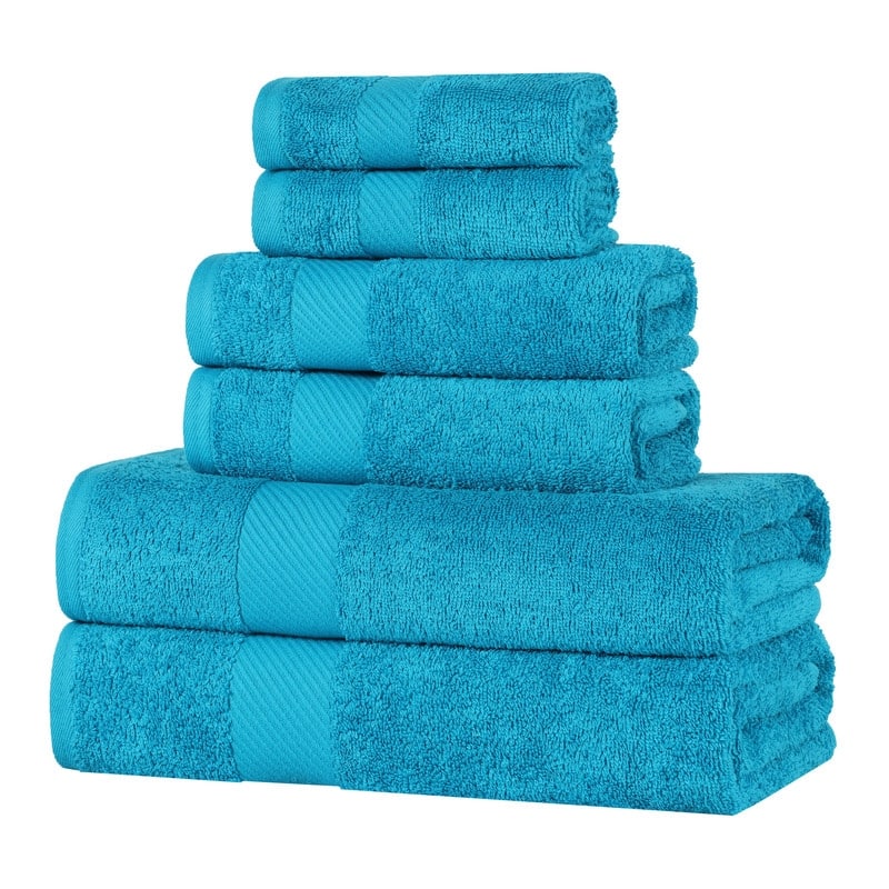 Superior Luxury Solid Highly Absorbent Egyptian Cotton 6 Piece Bath, Face, and Hand Towel Set