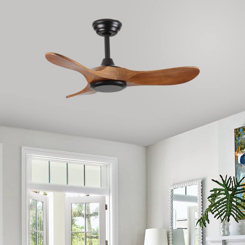 36" Wood Ceiling Fan NO light, 3 Reversible Blades, with 6 Speeds Reversible DC Motor, Low Profile Ceiling Fan with no light