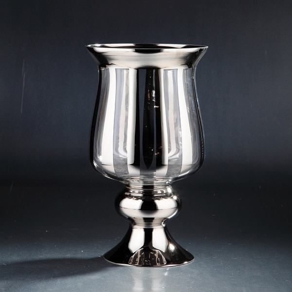 16.5" Metallic Silver Hurricane Glass Table Top Candle Holder - N/A