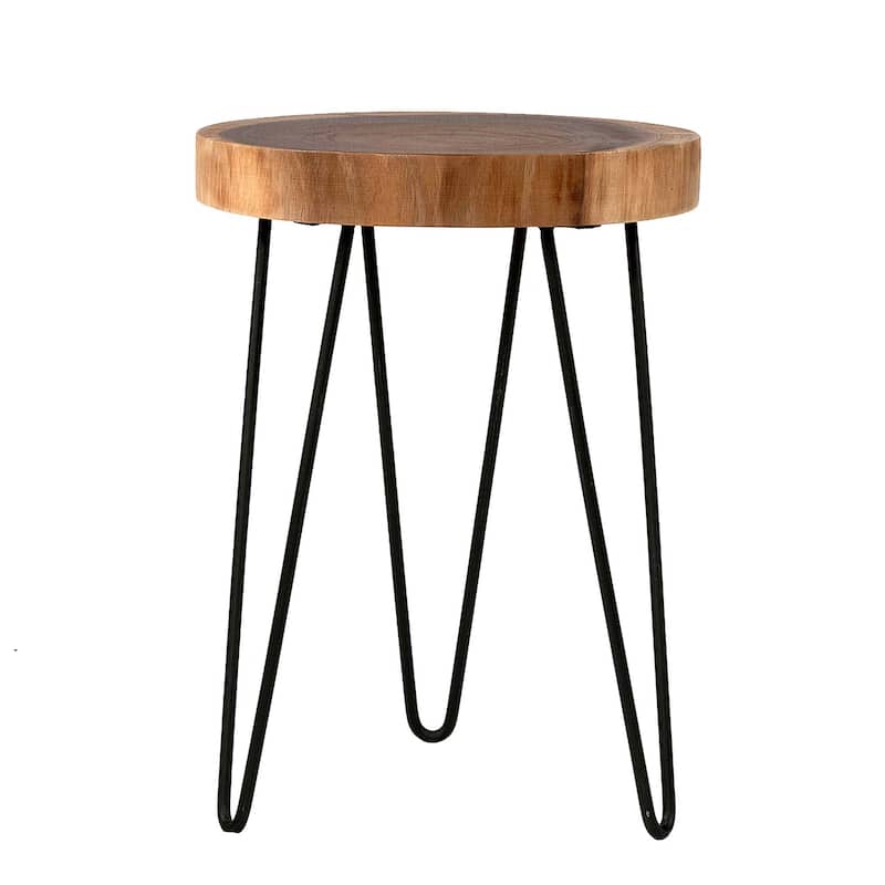 East at Main Cross-cut Wood Slab Side Table with Iron Legs - Small - Natural