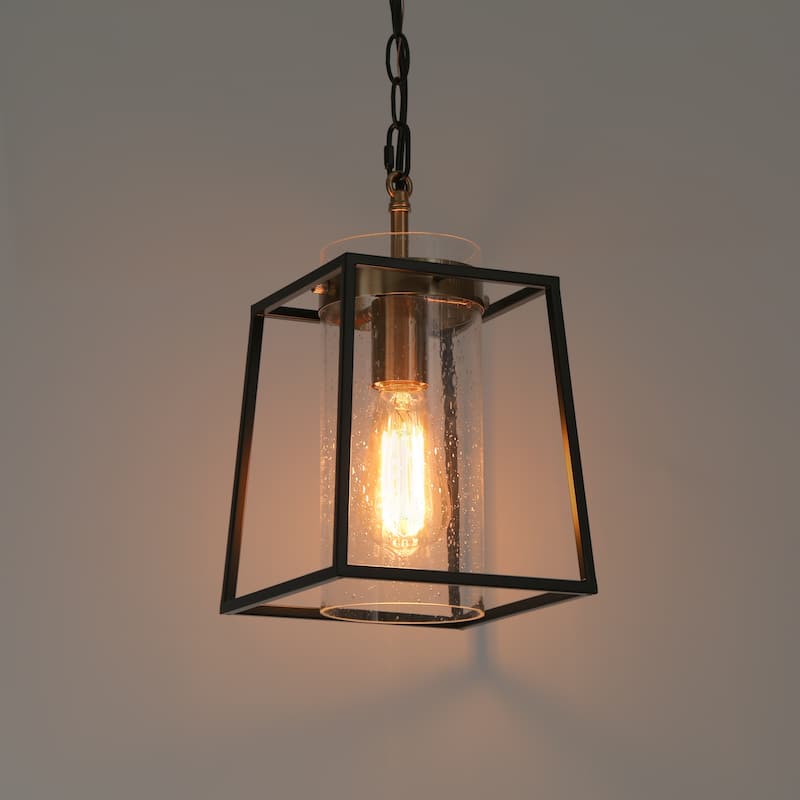 Modern Farmhouse 1-Light Lantern Pendant Lights Black Kitchen Island Lights - D 7.5'' x H 72.5''