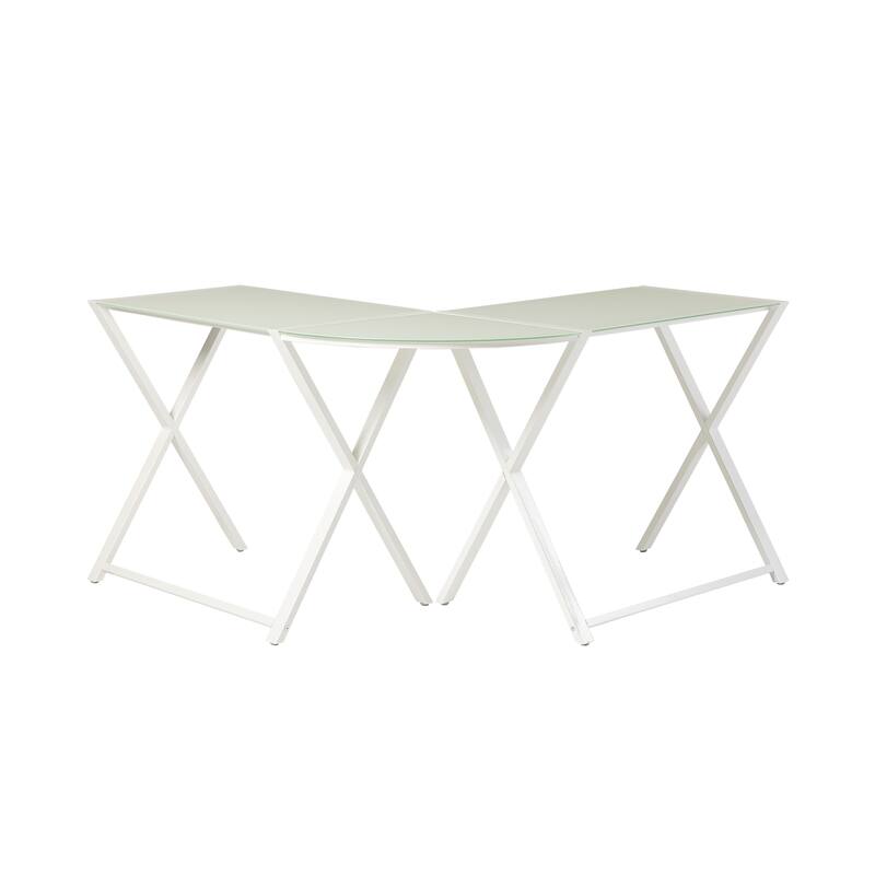 Middlebrook Hardy X-frame Metal and Glass Corner Computer Desk - White
