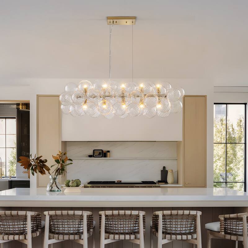 Starsky 10-Light 39in. Contemporary Glass Bubble Linear Kitchen Island Chandelier