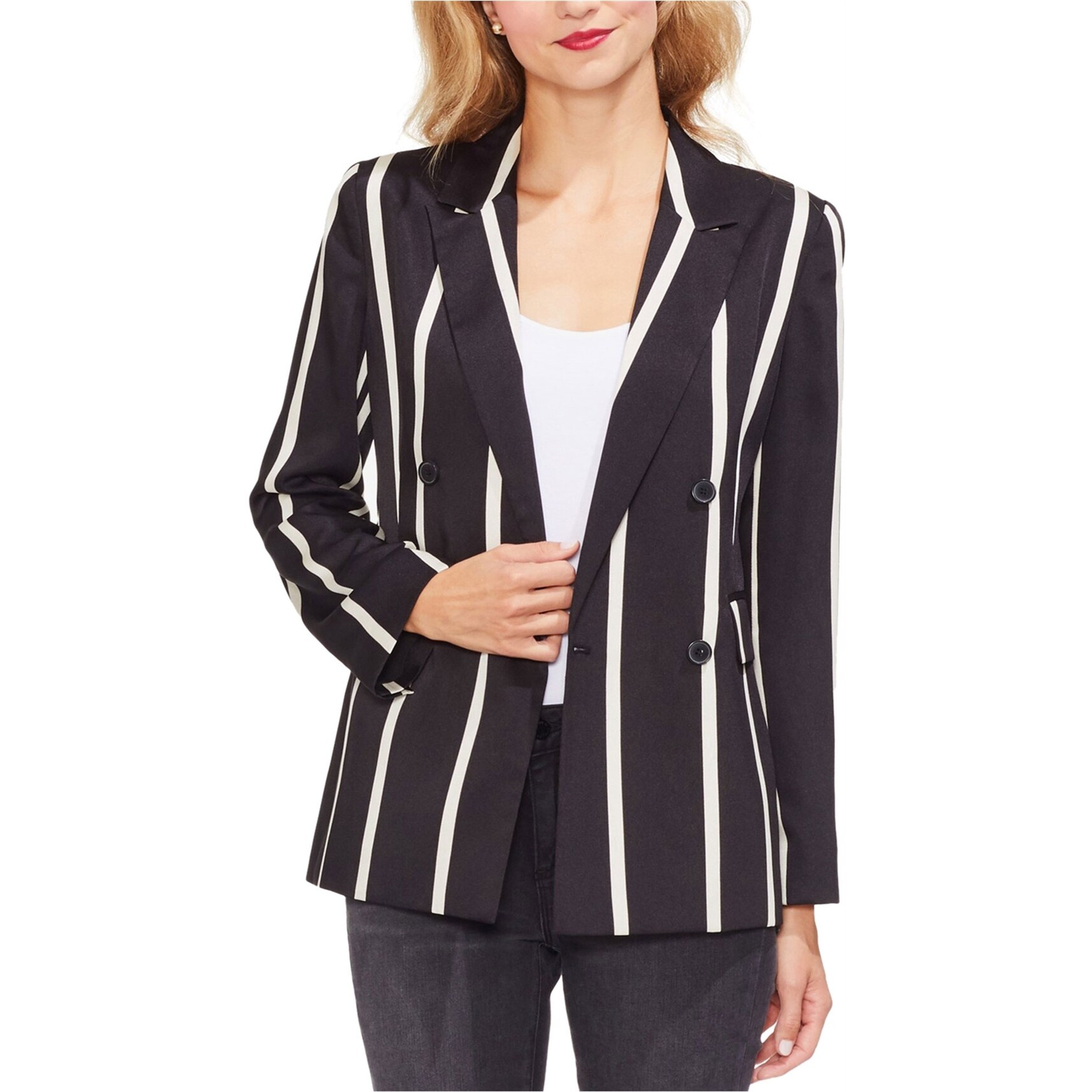 Vince Camuto Womens Dramatic Stripe Double Breasted Blazer Jacket