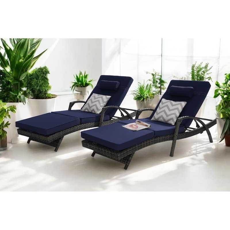 Outdoor Wicker Reclining Lounge Chairs Set of 2 with Cushions – Adjustable, Lawn Chairs for Patio, Poolside, and Garden
