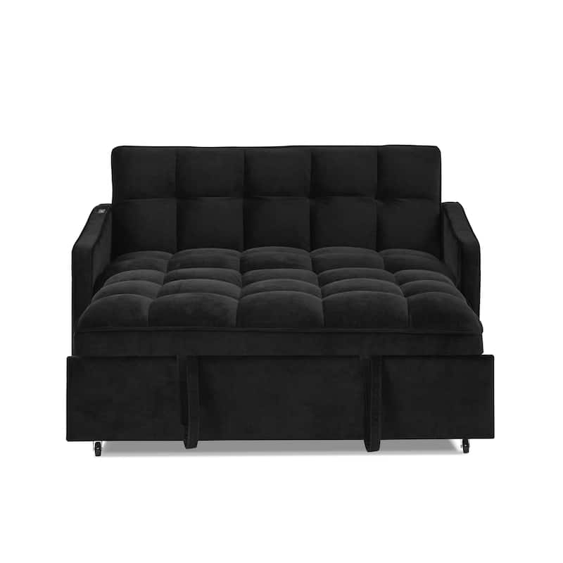Mid-Century Modern Sofa Bed with USB Charging and Adjustable Backrest