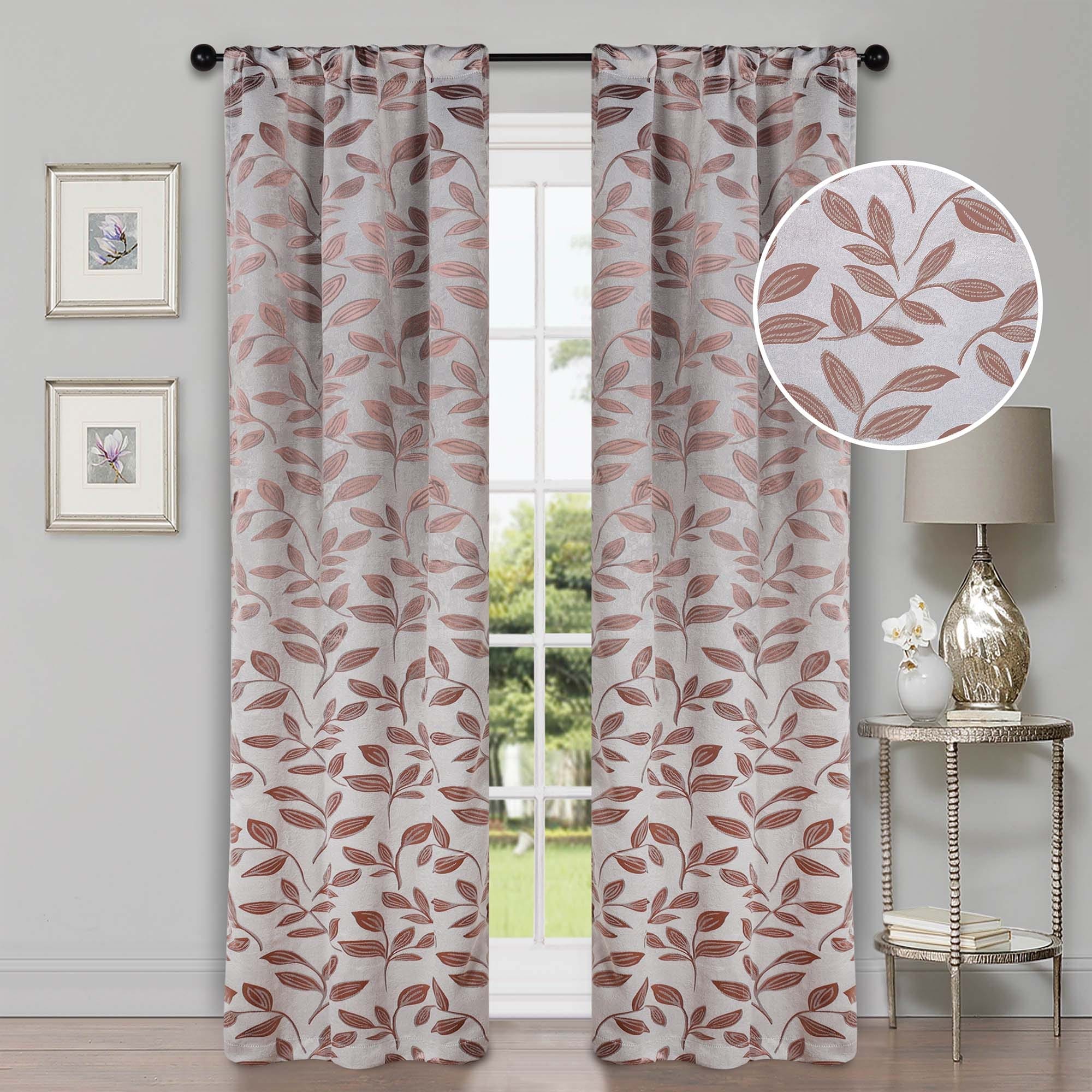 Superior Leaves Machine Washable Room Darkening Rod Pocket Blackout Curtains, Set of 2