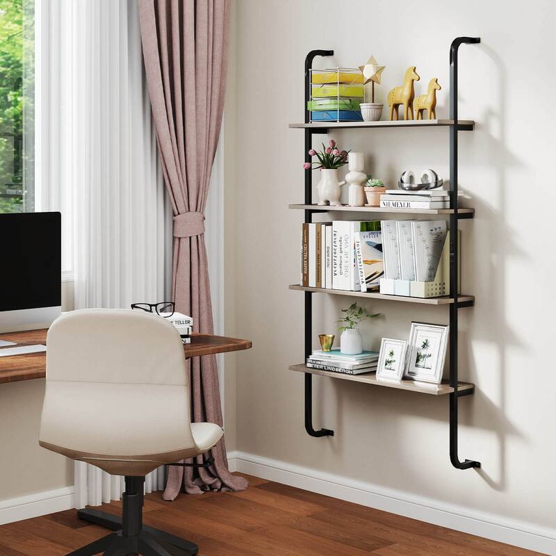 Costway 1/2 PCS 4-Tier Wall-mounted Ladder Shelf Display Bookshelf