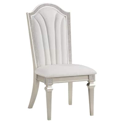 Silver/Ivory Fabric Upholstered Wood Frame Dining Chair, Set of 2, Sturdy Dining Chair for Dining Rooms - 24.6