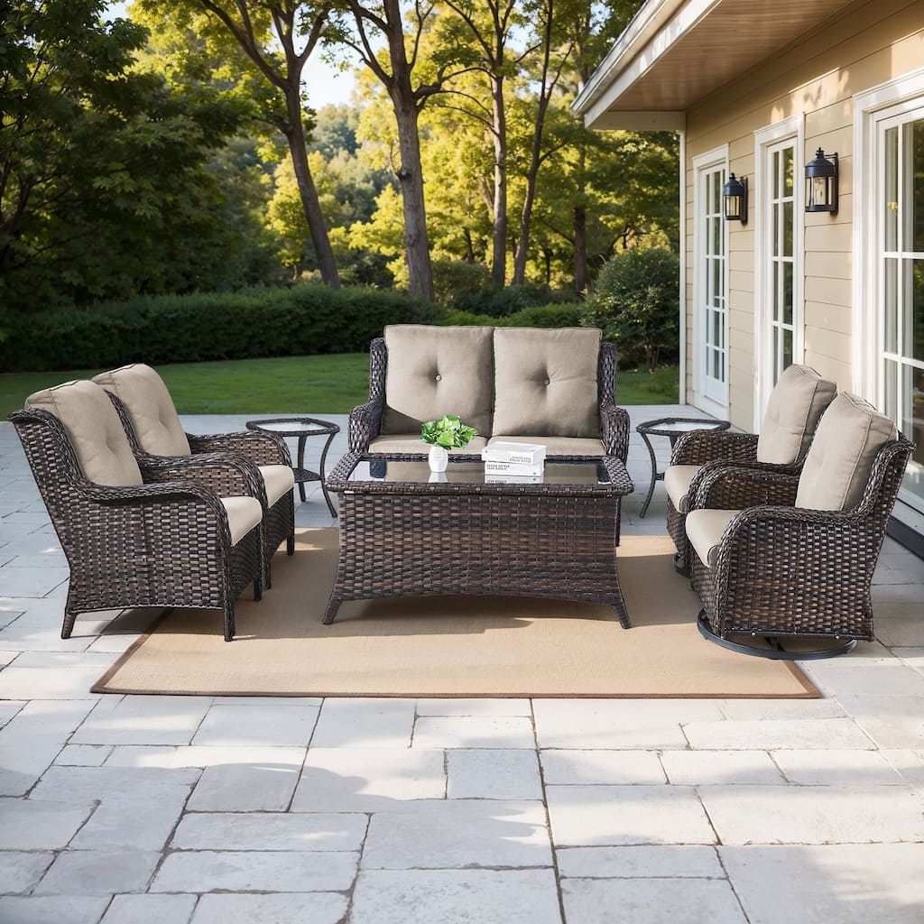 Gymojoy 8-Piece Outdoor Wicker Patio Furniture Set with Swivel Rockers, Loveseat & Side Tables