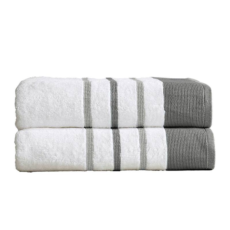 Linery & Co. Luxury Cotton Decorative Towel Set. - Bath Sheet (Pack of 2) - Dark Grey / Light Grey.