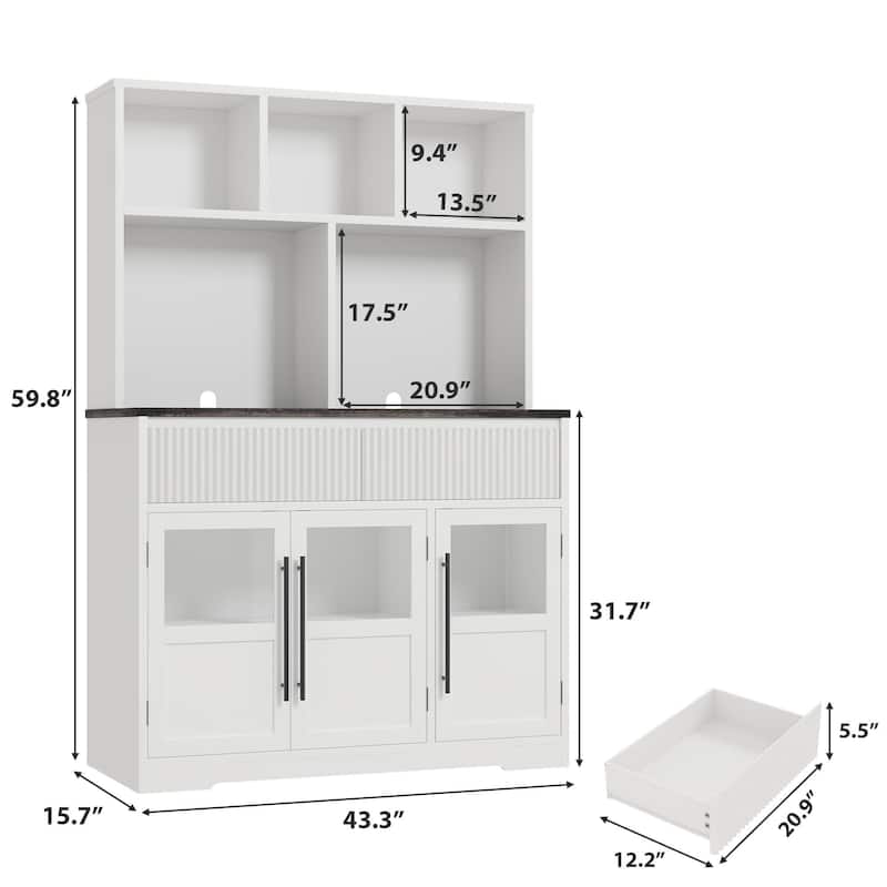 60'' Kitchen Pantry Cabinet, Tall Pantry Storage Cabinet, Farmhouse Kitchen Hutch with Storage Drawers