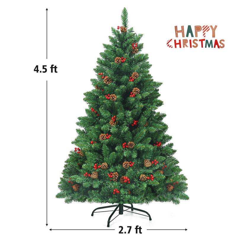 Gymax 4.5FT Pre-Lit Christmas Tree Hinged Artificial Tree Indoor w/ - See Details