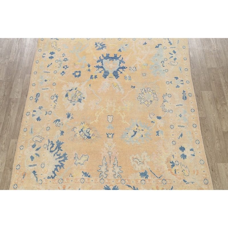 Geometric Turkish Authentic Oushak Oriental Wool Area Rug Handmade - 7'4" x 9'2"