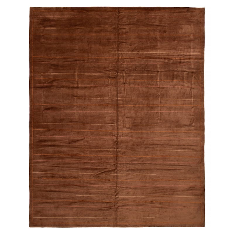 ECARPETGALLERY Hand-knotted Opulence Brown Viscose, Wool Rug - 11'6 x 14'2 - Brown - 11'6 x 14'2