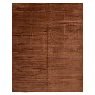 ECARPETGALLERY Hand-knotted Opulence Brown Viscose, Wool Rug - 11'6 x 14'2