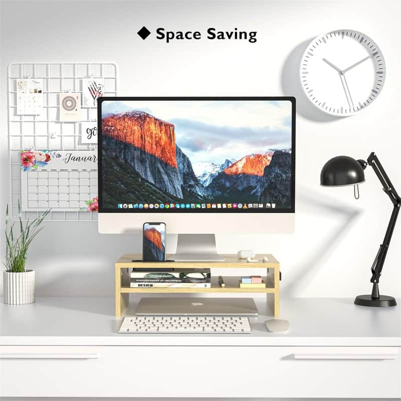 2-Tier White Wood Monitor Stand