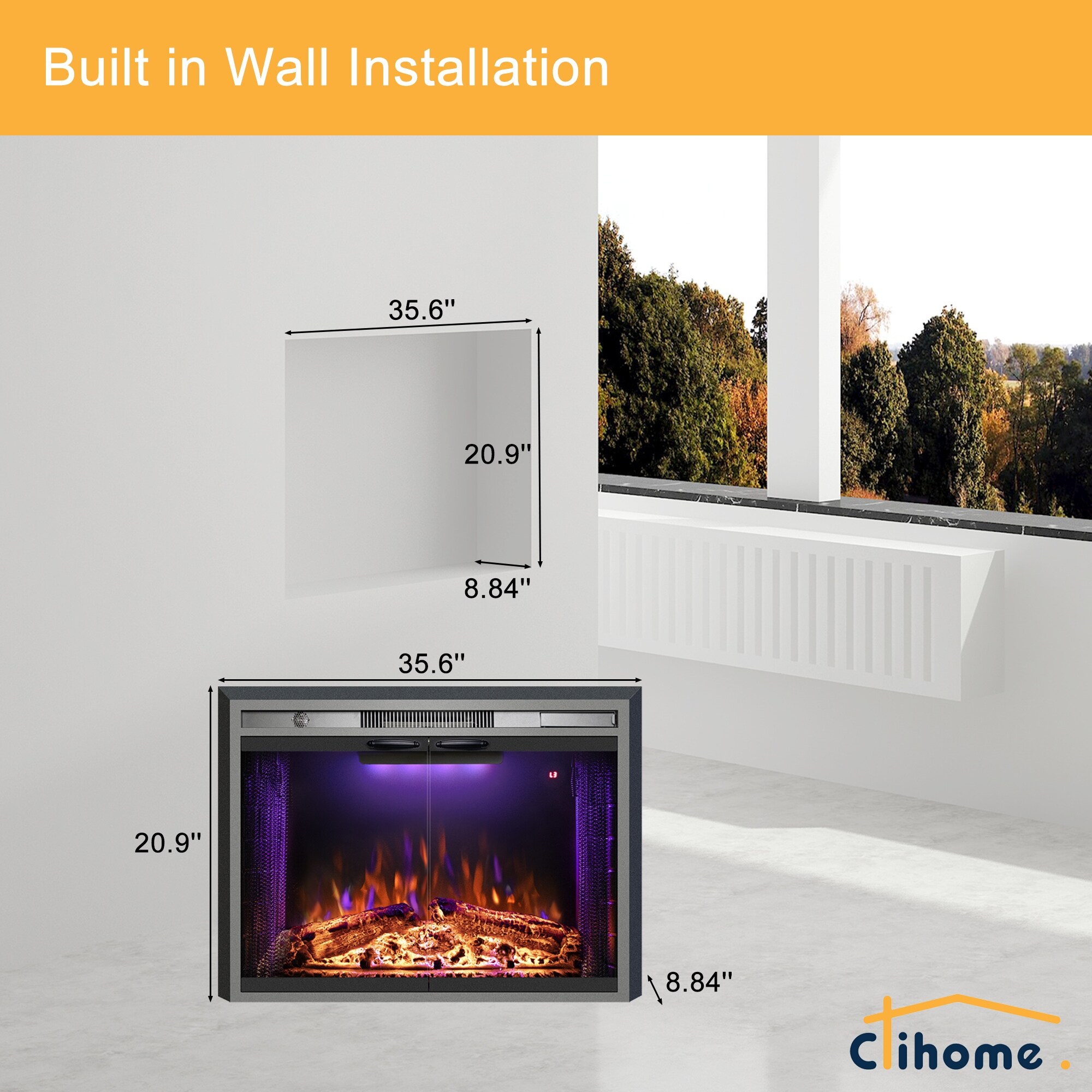 Clihome 42-72 Wall-Mounted w/ RC (1500W) Electric Fireplace - 50 in.