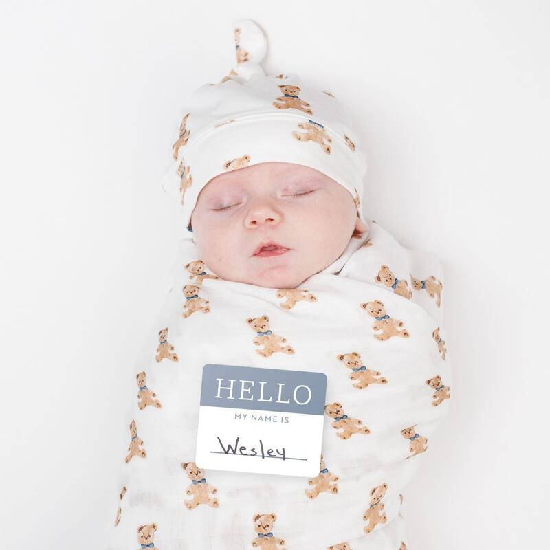 lulujo Hello World Hat & Swaddle Set