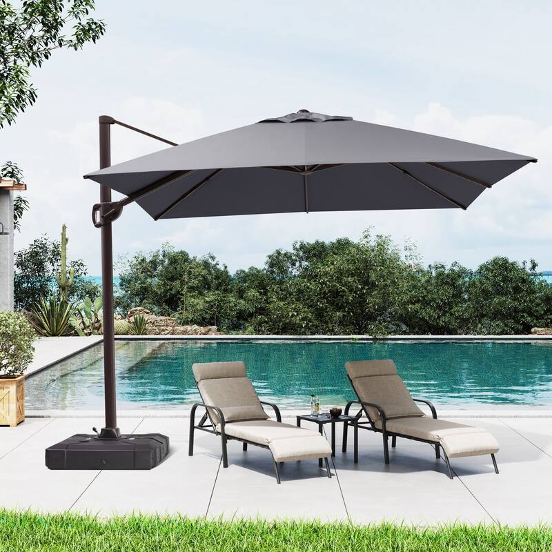 9 x11 FT LED Lighted Patio Cantilever Umbrella Double Top with Weighted Base