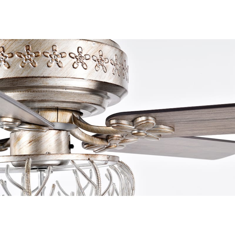 Kannon 52 Inch Ceiling Fan Antique Silver Finish Shabby Chic Style with Remote