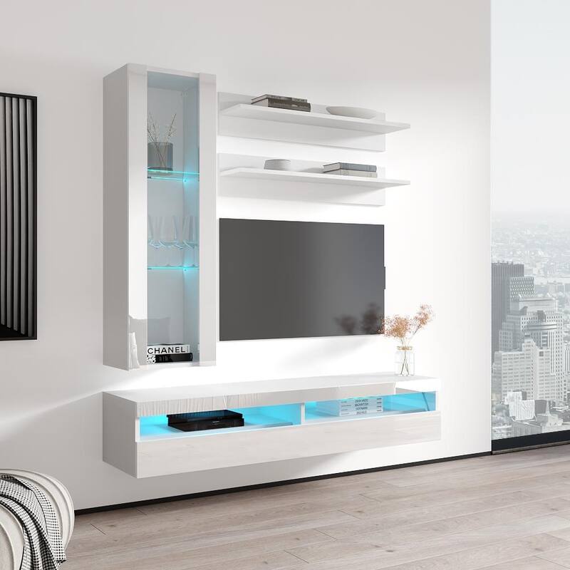 Fly H2 35TV Wall Mounted Floating Modern Entertainment Center Bed