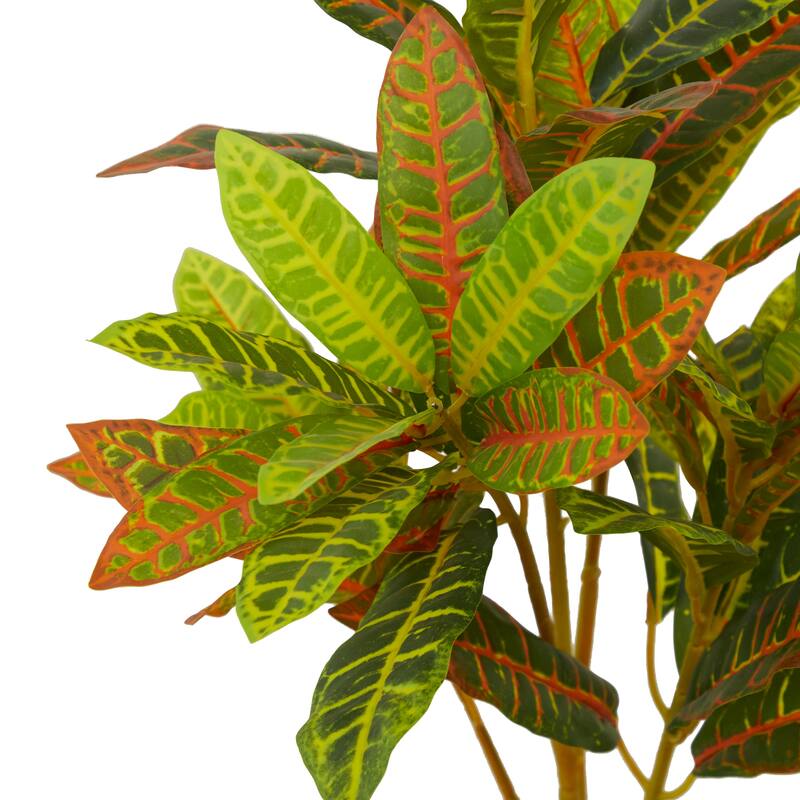 Green Faux Foliage Crotons Artificial Plant with Realistic Leaves and Floral Patterned Pot - 16"L x 18"W x 30"H