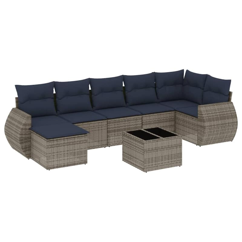 vidaXL 8 Piece Patio Sofa Set with Cushions Grey Poly Rattan - 24.4 x 24.4 x 27.2 (W x D x H)