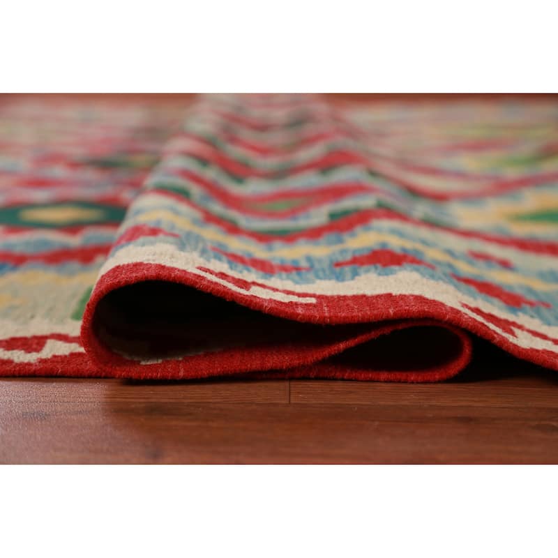 Hand Woven Oriental 100% Wool Carpet Southwestern Geometric Multi-Colored Kilim Area Rug - 8' 0'' X 5' 10''