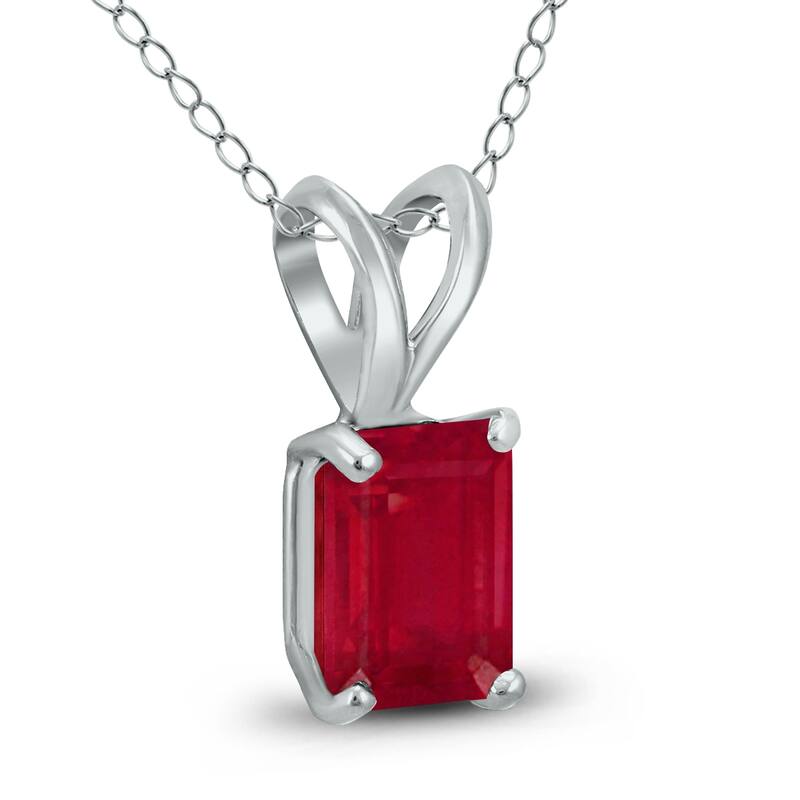 Marquee 14K White Gold 5x3MM Emerald Shaped Ruby Pendant