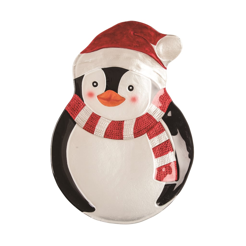 Transpac Glass 15.16 in. Multicolor Christmas Penguin Platter
