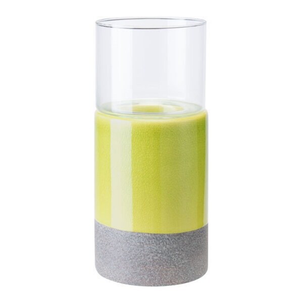 Stoneware Candle Holder Yellow And Gray