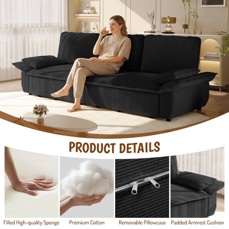 94.5" Corduroy Sofa Bed, 3-in-1 Convertible Sleeper Sofa Couch, Pull Out Sofa Bed, Space-Saving Upholstered Sofa