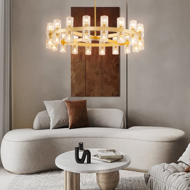 KAYLA Wagon Wheel Chandelier With Crystal Shade