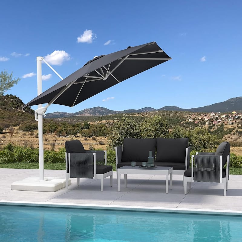 PURPLE LEAF 8 ft White Cantilever Patio Umbrella with 360 Degree Rotation - Grey
