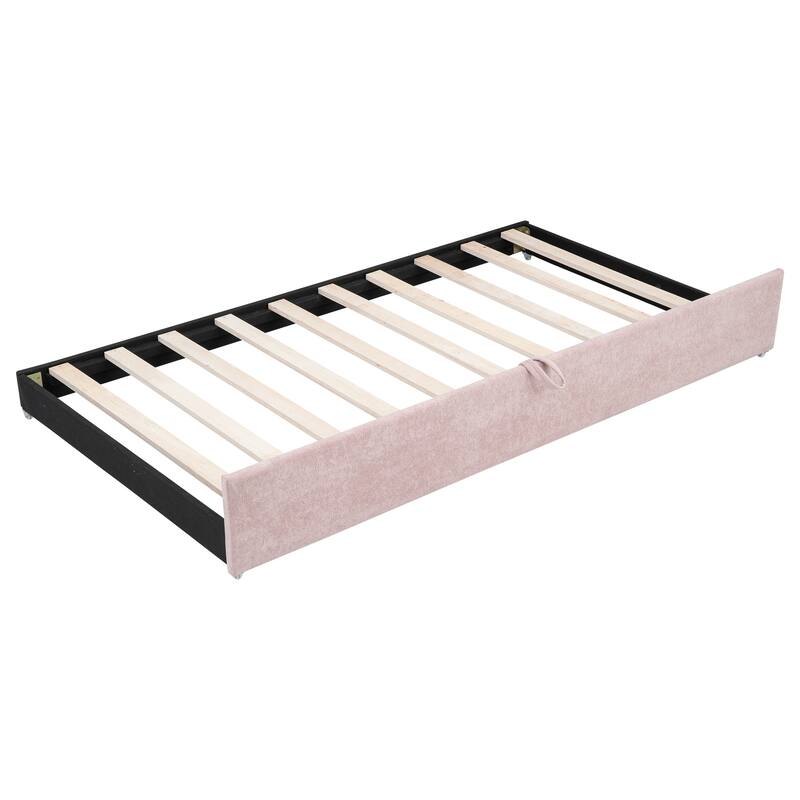 Twin Size Upholstered Daybed with Roll-Out Trundle, Space-Saving Wooden Frame, No Box Spring Needed