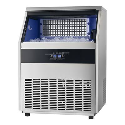 Silver Freestanding Ice Maker Machine with 88 lbs Storage and Self-Cleaning LED Digital Panel - 26 x 24 x 36.4 in