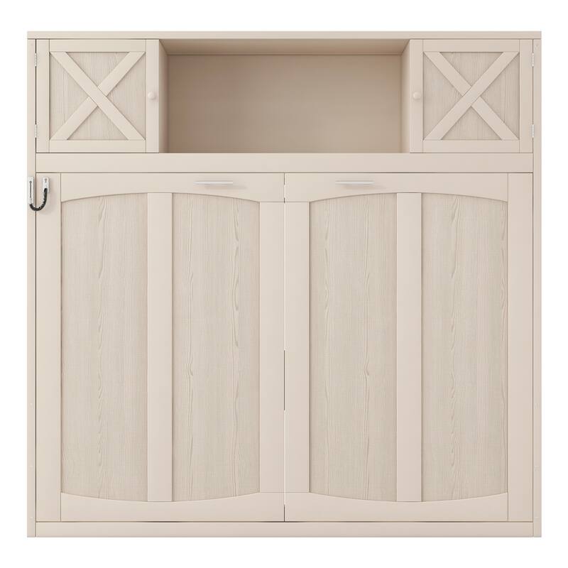 Full Size Murphy Bed Space Saving Cube Cabinet Bed Frame with Top Storage Bookcase Cabinets, Foldable Platform Bed Frame