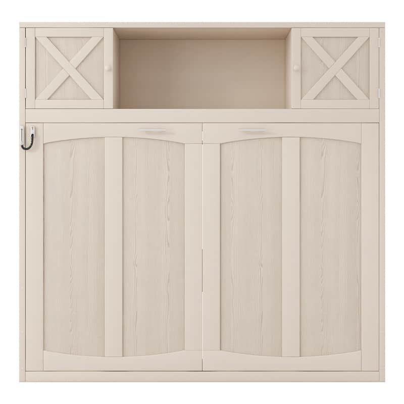 Murphy Bed Space Saving Cube Cabinet Bed with Top Storage Bookcase Cabinets, Foldable Platform Bed Frame