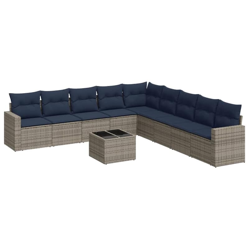 vidaXL Patio Sofa Set with Cushions Outdoor Conversation Furniture Poly Rattan - 25.8" x 24.4" x 27.2"