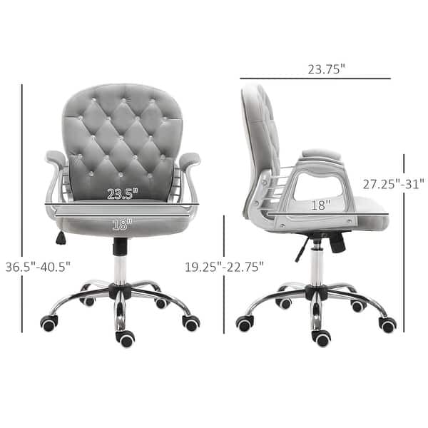 Button Tufted Desk Chair, Velvet Vanity Chair with Back and Wheels, Swivel Rolling Chair with Adjustable Height - N/A