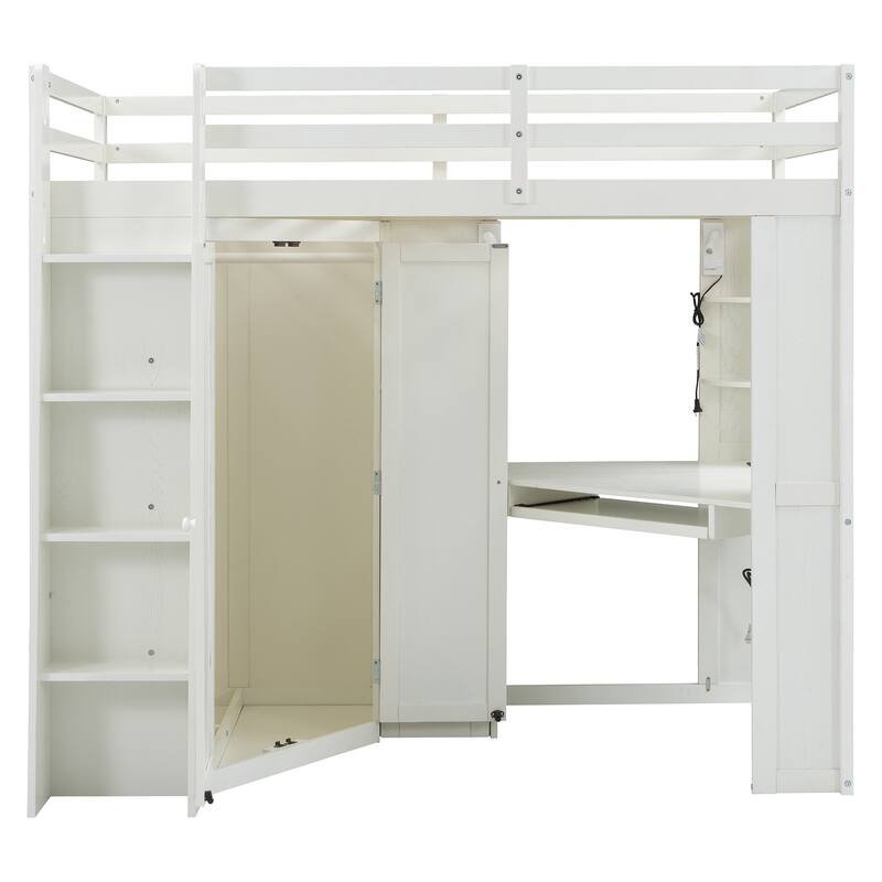 Twin Loft Bed with Integrated Wardrobe Desk Keyboard Tray Charging Station