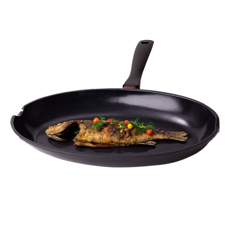 Alva Energy Ceramic Nonstick Fish Pan 13.7" Oval Frying Pan for Cooking Fish - 13.4" - Black