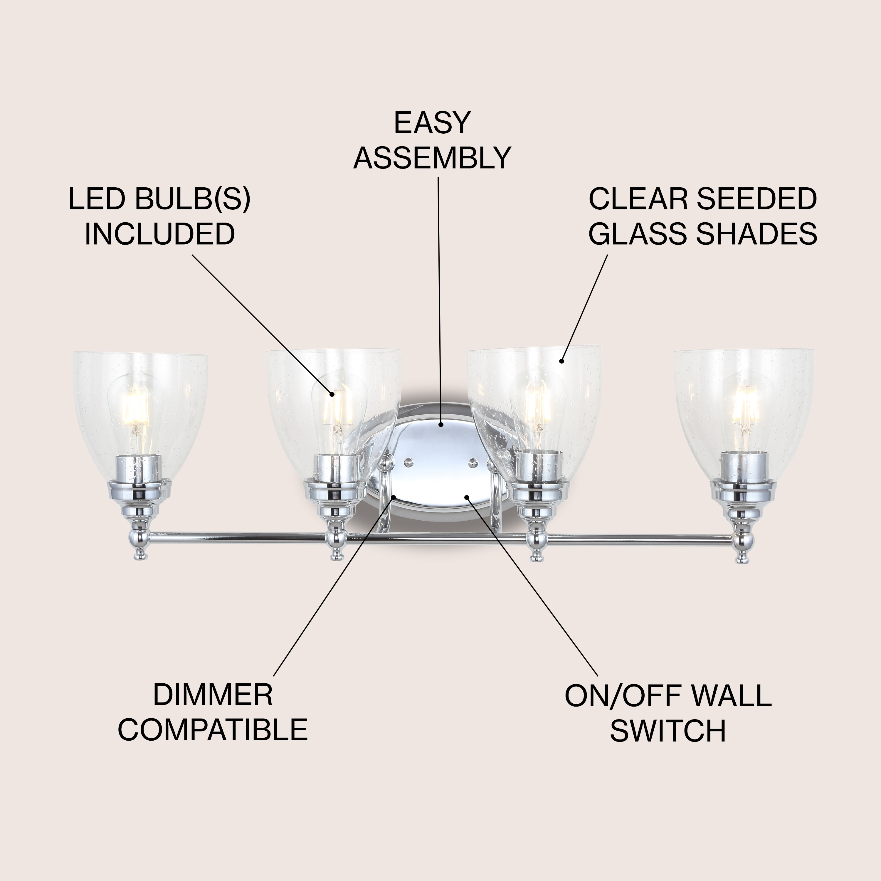 Jonathan Y Magnolia Metal & Glass LED Vanity Mirror with Lights-image